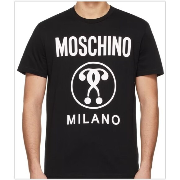 NWT Authentic Moschino Double Question Mark Print Mens Black T-Shirt XXL (56) - Picture 1 of 9